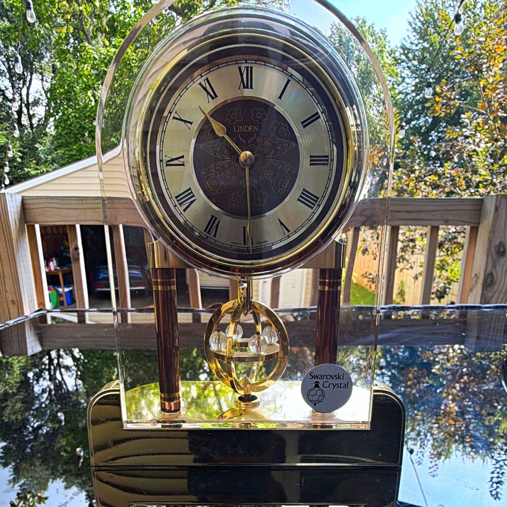 Linden Analog Desk Clock Dome w/ Pendulum Roman Numerals Swarovski Crystal read